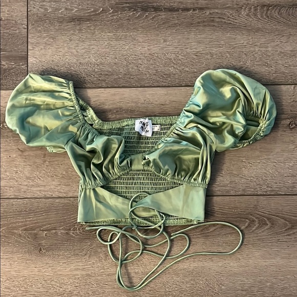 Princess Polly Nikita Crop Top Satin Green 2 - Picture 2 of 5